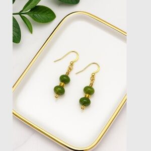 Handmade Green Jade Earrings Lightweight Natural Stone 18k Gold-Plated Hooks